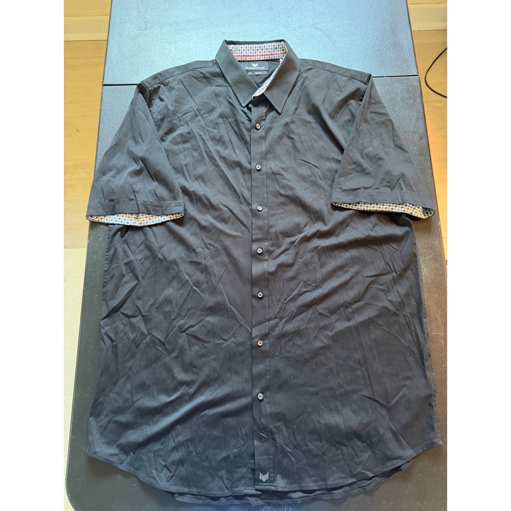 Buttercloth Mens 3XL Tall Fit Black Short Sleeve Button Down Knit Cotton Shirt